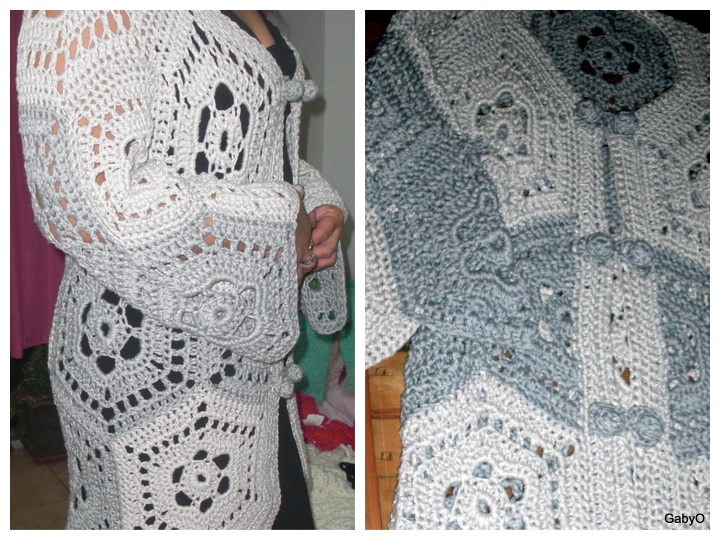 Tapado en hexágonos en hilado gris y beige - Crochet