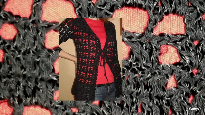 Saco en hilado con seda negro y mangas tres cuartos - Crochet