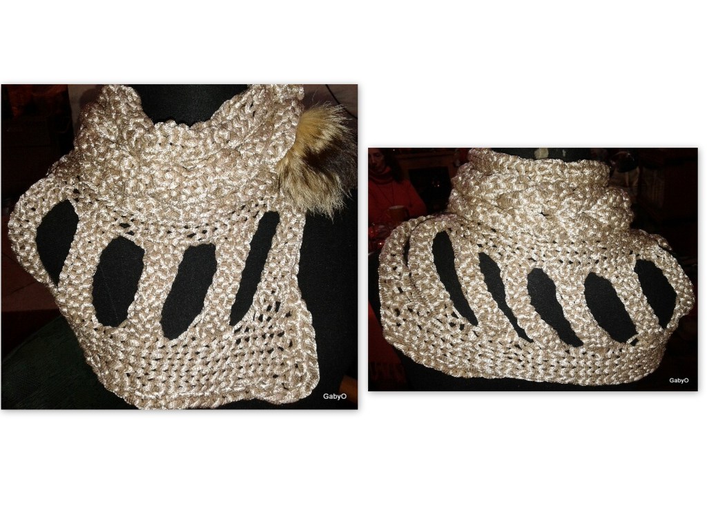 Cuello con trenza en hilado tubular de seda color champagne - Dos agujas